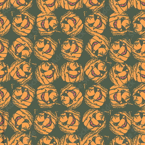 Seamless halloween pumpkin pattern. Halloween background with scary pumpkin