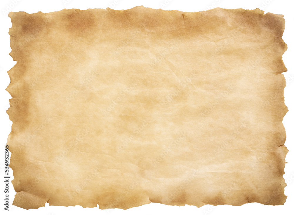 old parchment paper sheet vintage aged or texture isolated on white background