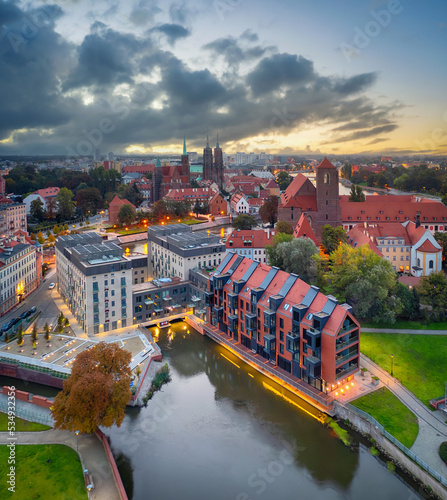 Wroclaw, Poland. Aerial cityscape with renovated former water mill buildings