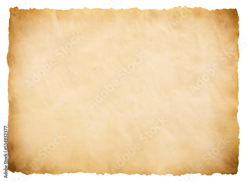 old parchment paper sheet vintage aged or texture isolated on white background