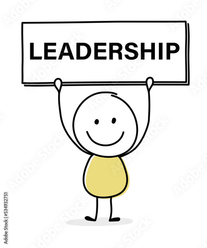 Concept of smiley stickman with text on a board - leadership. Vector
