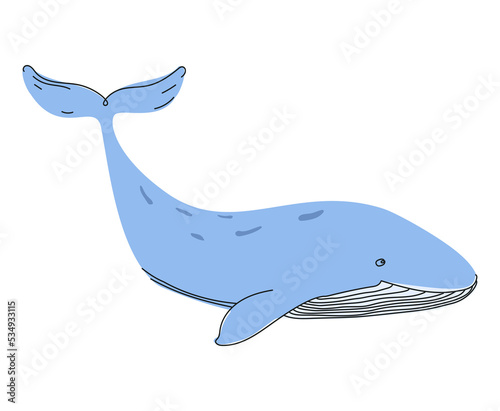 Fairy whale in doodle style on a transparent background.
