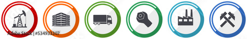 Industrial icon set, technology flat design vector illustration in 6 colors options for webdesign and mobile applications