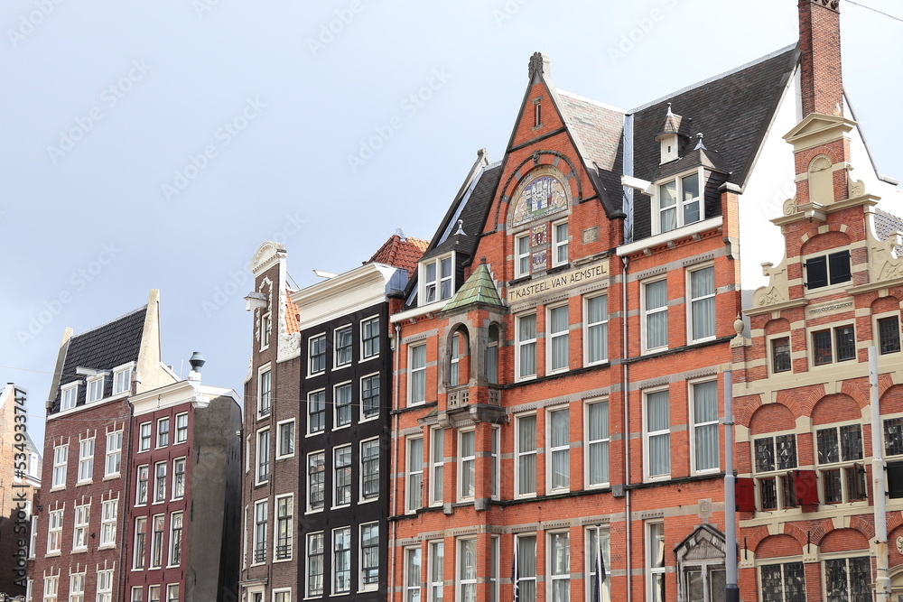Amsterdam Nieuwezijds Voorburgwal Street Historic House Facades View, Netherlands
