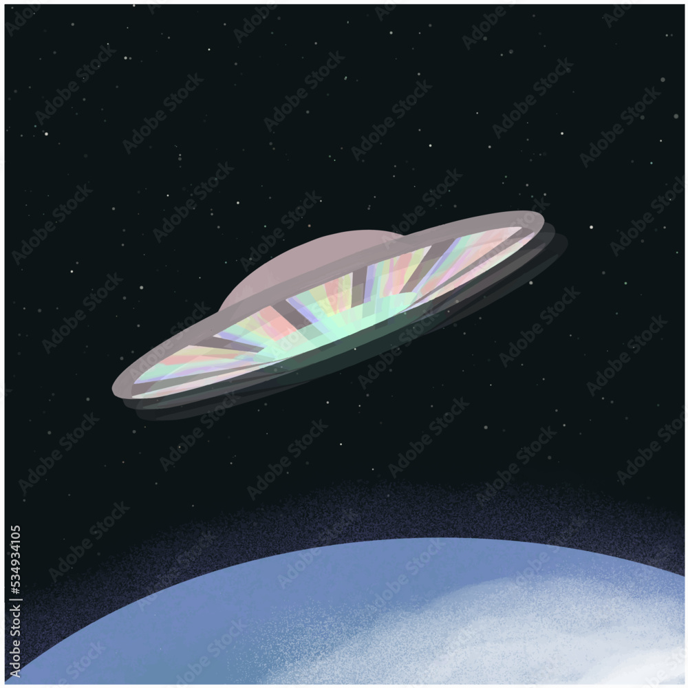 UFO takes off from our planet. Stock vector illustration UFO takes off from our planet. Stock vector illustration