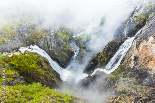 Spectacular view into the Sysendalen valley with the amazing V  ringsfossen waterfalls