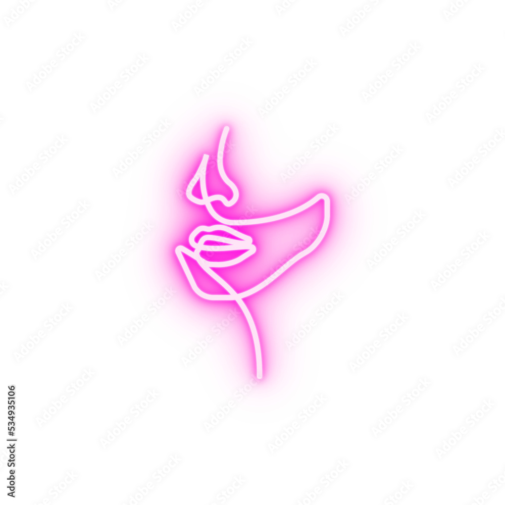 one line face woman neon icon