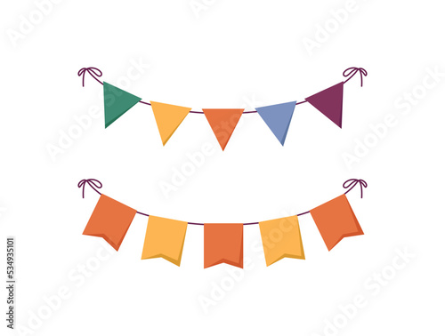 Decoration for party or holiday celebration, isolated string with multicolored paper flags. Partying and having fun, accessories. Vector in flat cartoon style