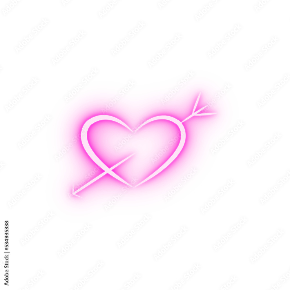 heart pierced with arrow sketch neon icon