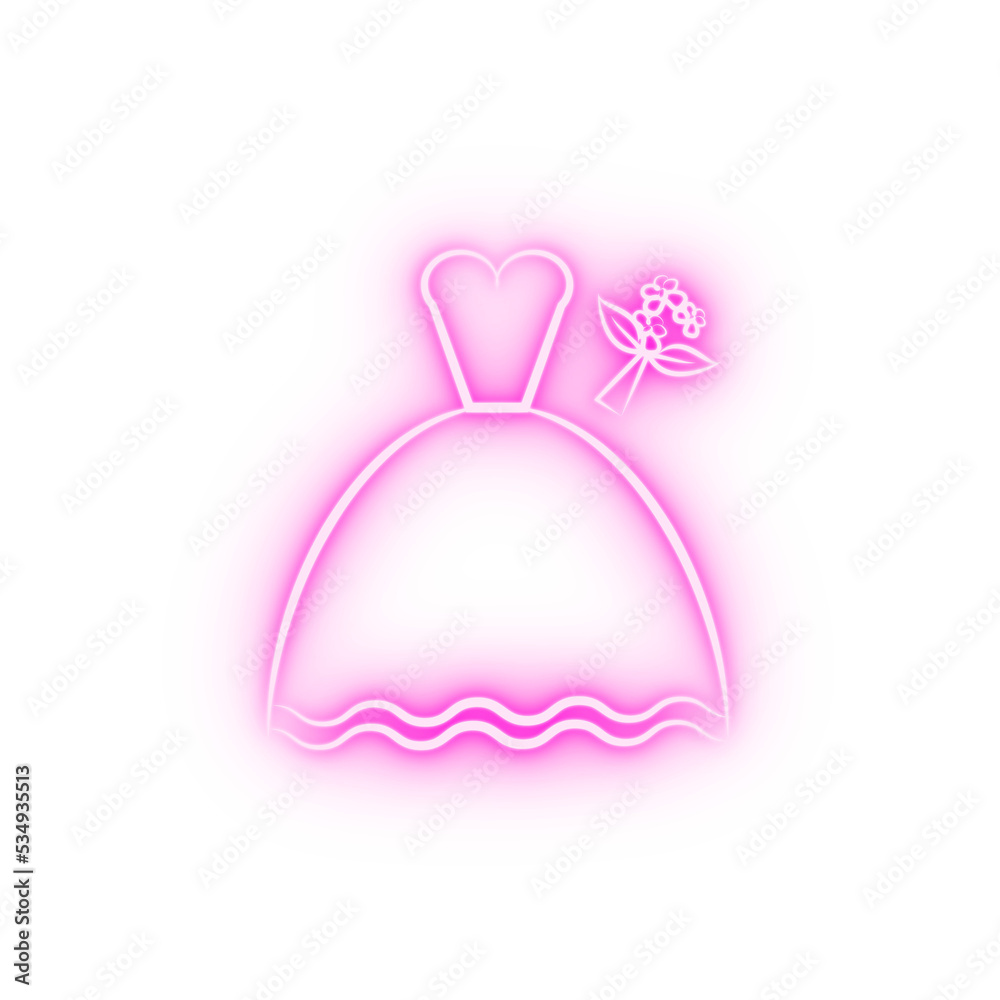 brides dress sketch neon icon