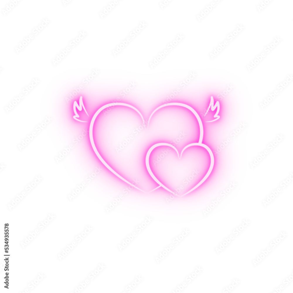 hearts with wings sketch neon icon