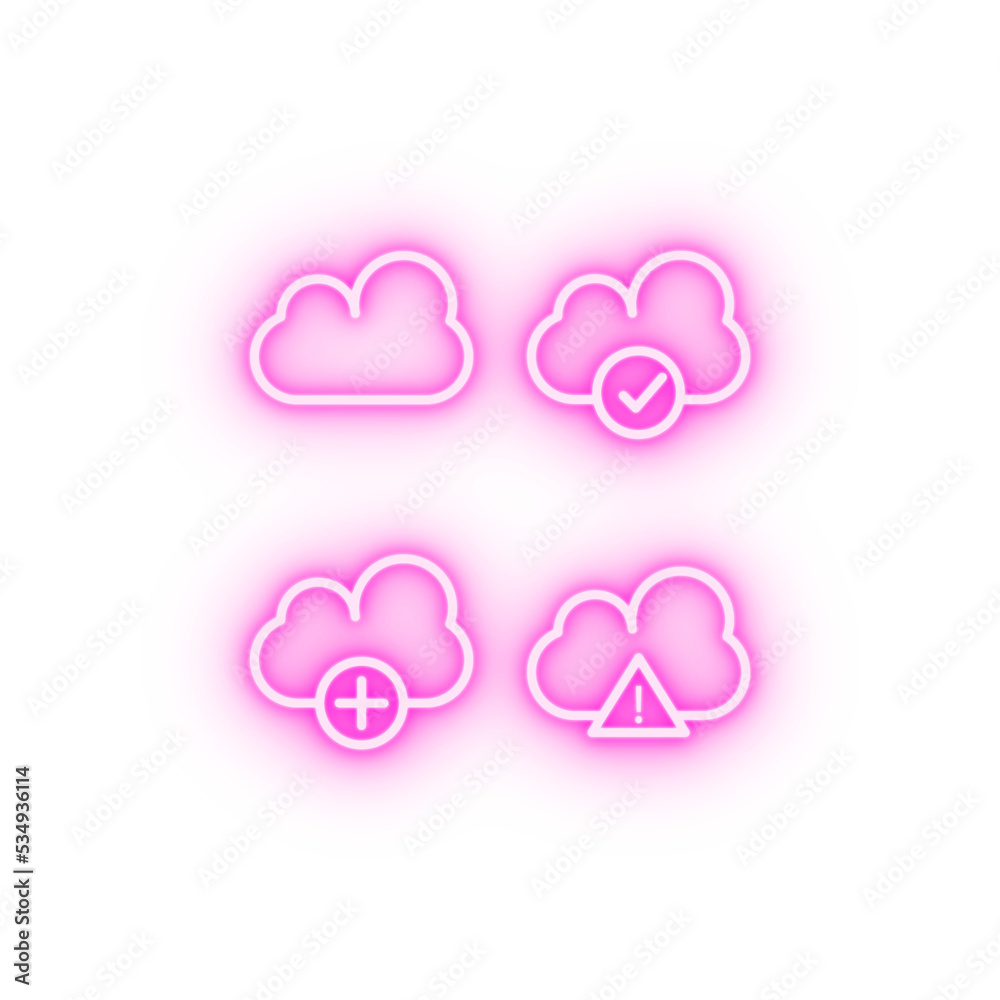 cloud exclamatory check plus sign neon icon cloud exclamatory check plus sign neon icon