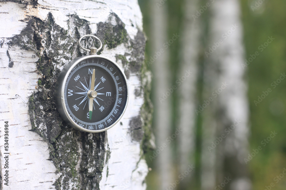 Naklejka premium round compass on natural background