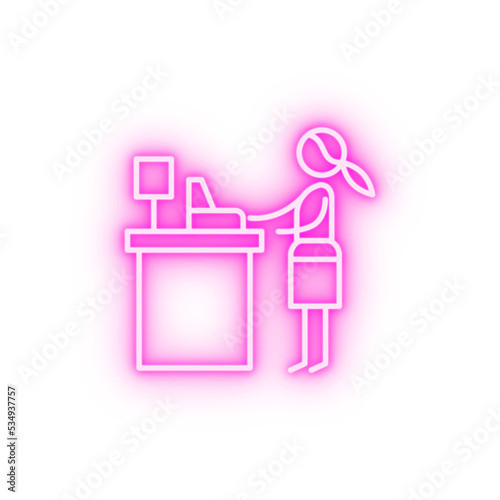 Cashier woman restaurant neon icon