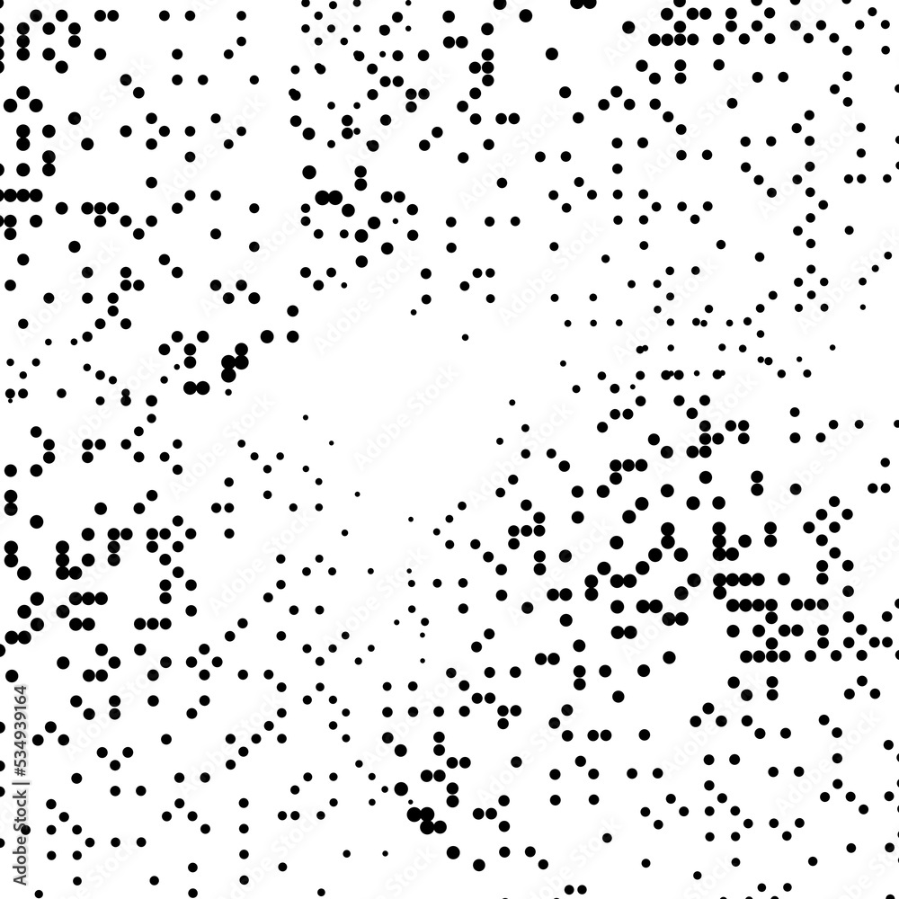 Chaotic background with irregular dots, points, circles in black. Vector illustration with specks of different sizes.