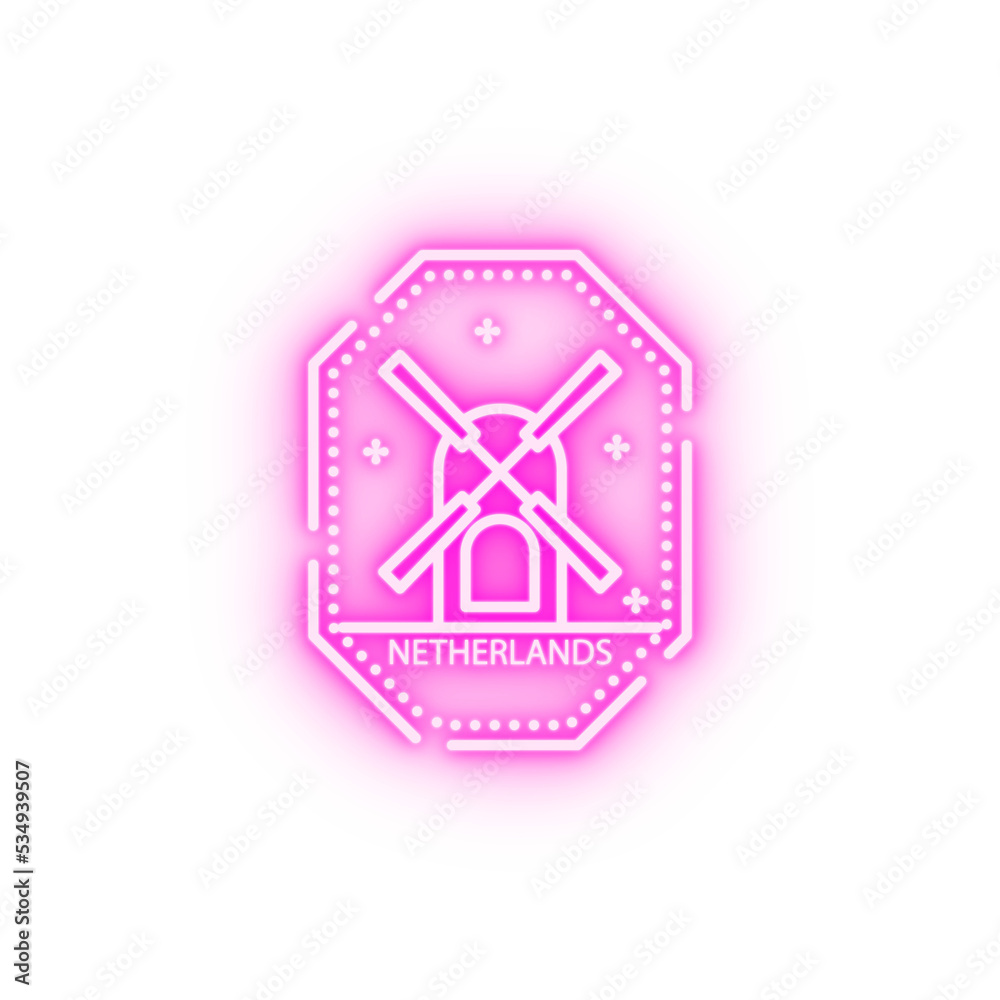 Passport stamp visa Netherlans neon icon Passport stamp visa Netherlans neon icon