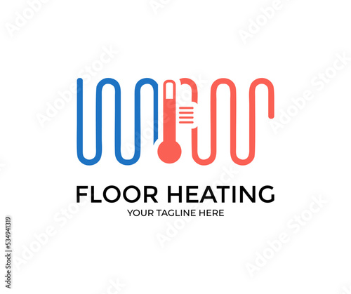 Heating floor system, Heat floor system for house logo design. Icon radiant heating floor. Pipe heating underfloor for home. Icon for electric pipe. vector design and illustration.

