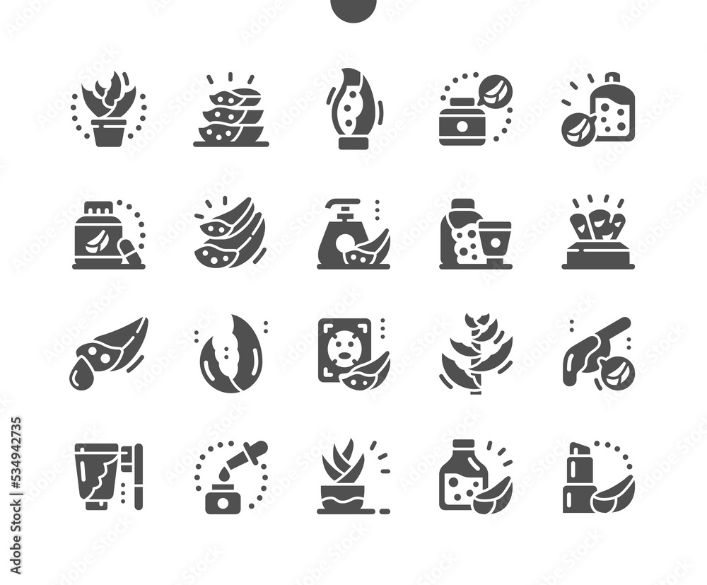 Aloe vera. Beauty cosmetics. Natural ingredient. Female skin care with aloe vera. Vector Solid Icons. Simple Pictogram
