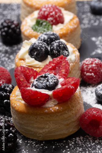soft fruit appetizers  vol au vent  with berries