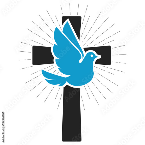 Dove and crucifix, Christianity virtue, peace and kindness symbol, vector