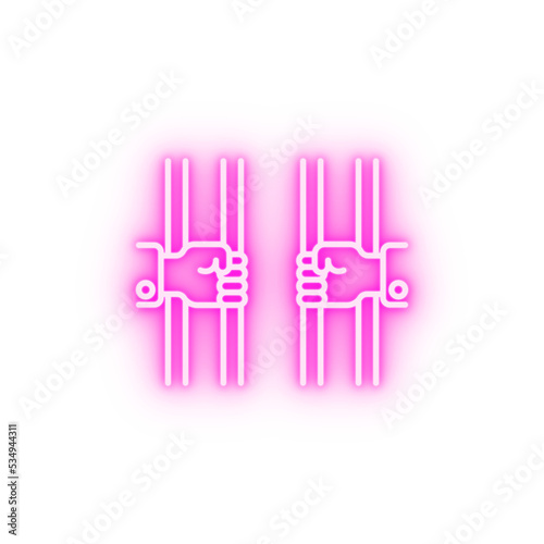 Jail hands neon icon