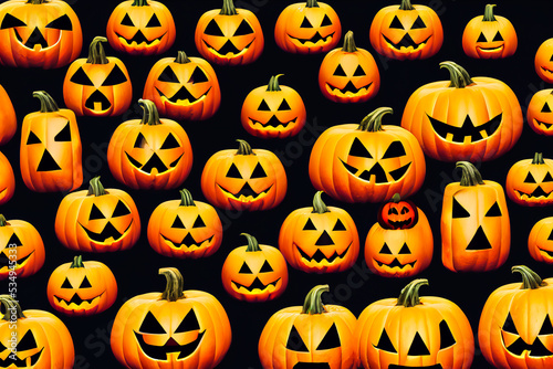 Halloween background with orange lantern pumpkins