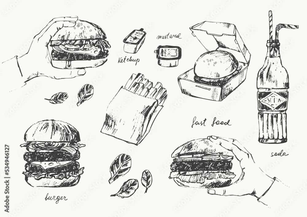 Hand drawn ink burger sketch,