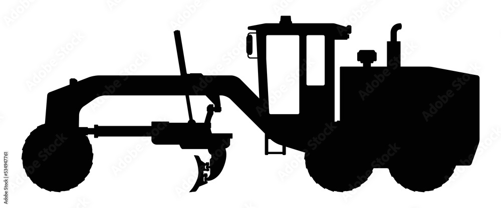 Motor grader silhouette on a white background. Motor grader silhouette on a white background.