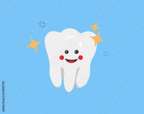 Happy tooth vector illustration. Cartoon dental character. Cute dentist mascot. Oral health and dental inspection teeth