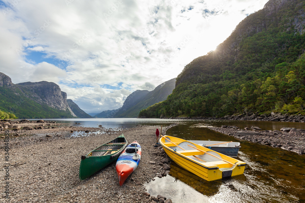 Panoramic view of Norway Fiord, great place for canoeing activities