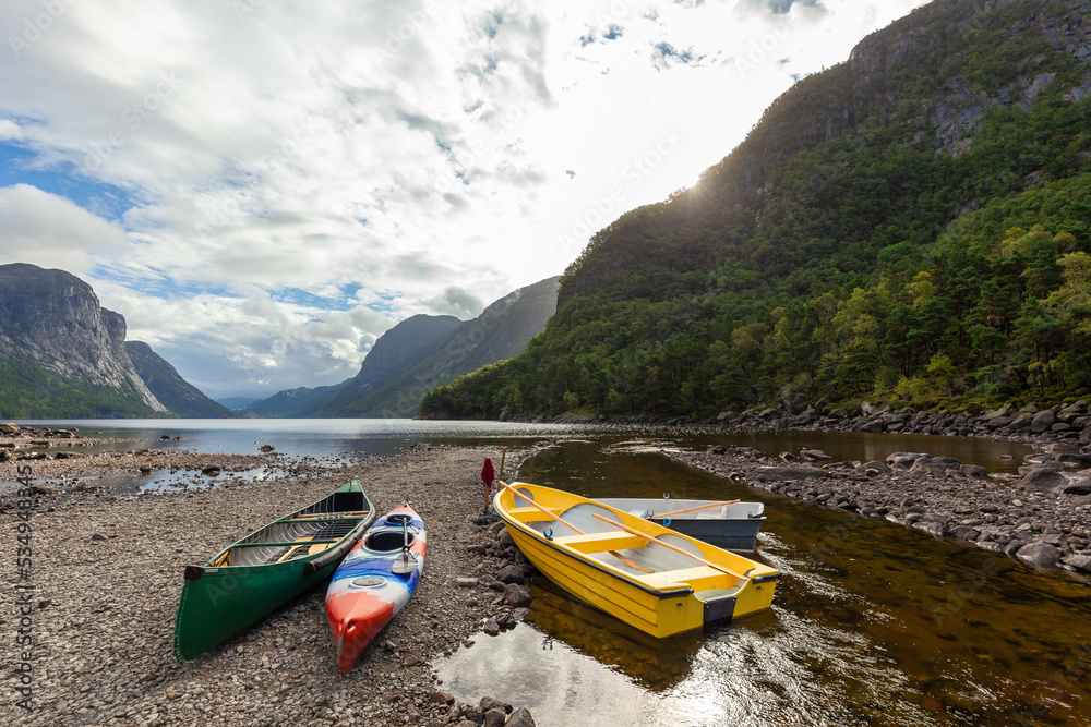 Panoramic view of Norway Fiord, great place for canoeing activities
