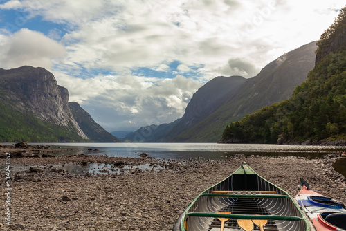 Obraz na płótnie Panoramic view of Norway Fiord, great place for canoeing activities w salonie
