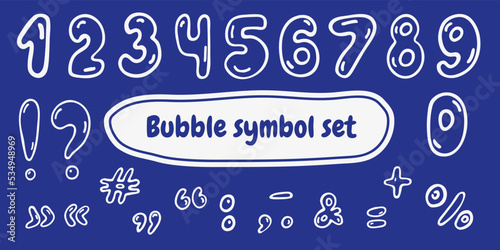 Set of hand drawn numbers and symbols in bubble shape style.