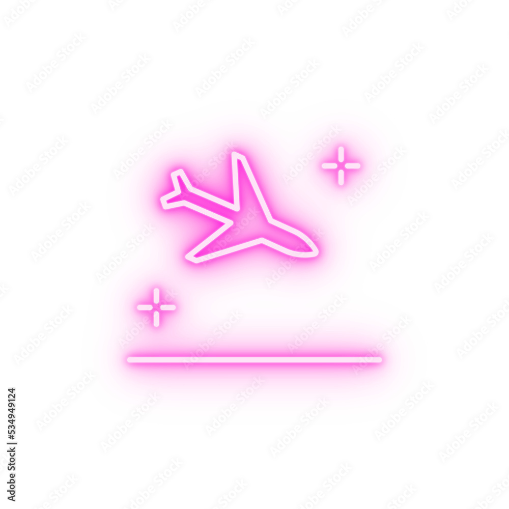 Landing airplane airport neon icon