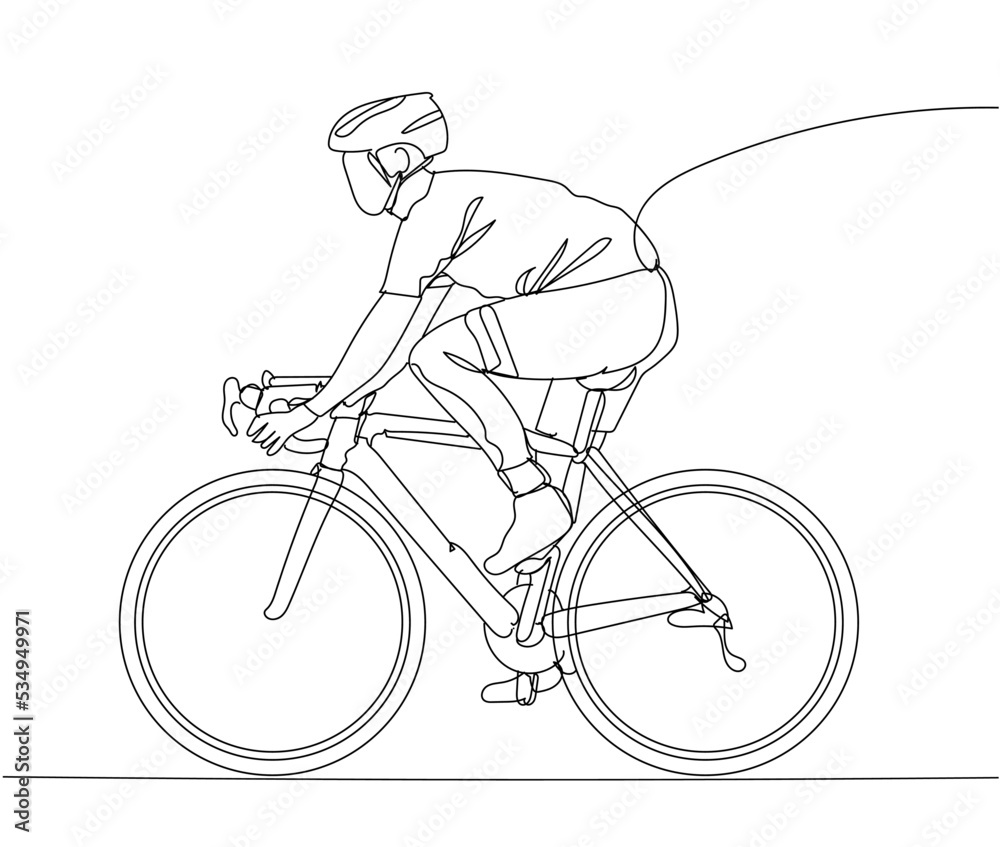 Fototapeta premium Continuous line drawing of cyclist. Hand drawn single line vector illustration