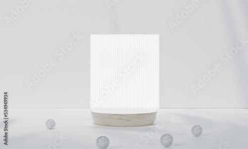 Podium with colorful background stand or podium pedestal on advertising display. 3D rendering.