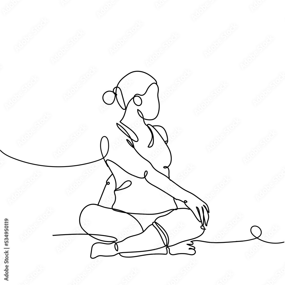 Continuous line drawing of sport woman in yoga on white background. Hand drawn single line vector illustration Continuous line drawing of sport woman in yoga on white background. Hand drawn single line vector illustration
