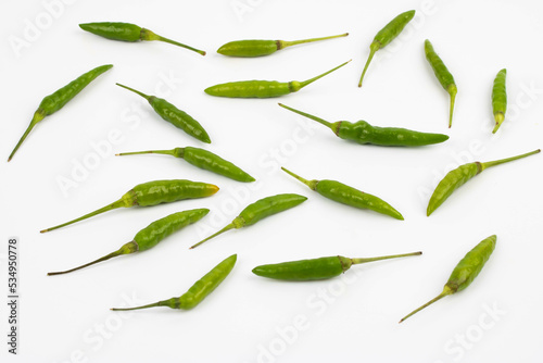 Green Chilli Isolated on White Background.