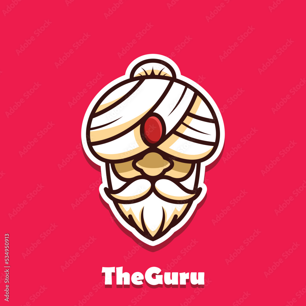 Iconic logo design featuring guru in cartoon style. - obrazy, fototapety, plakaty 