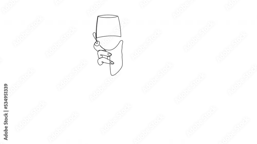 Self drawing animation of glass of wine in hand. Continuous one line drawing. Self drawing animation of glass of wine in hand. Continuous one line drawing.