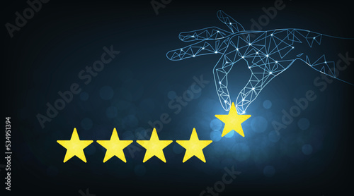 Technology vector illustration of customer review concepts. Hand choosing positive review.Best business service rating excellent customer experience concept.