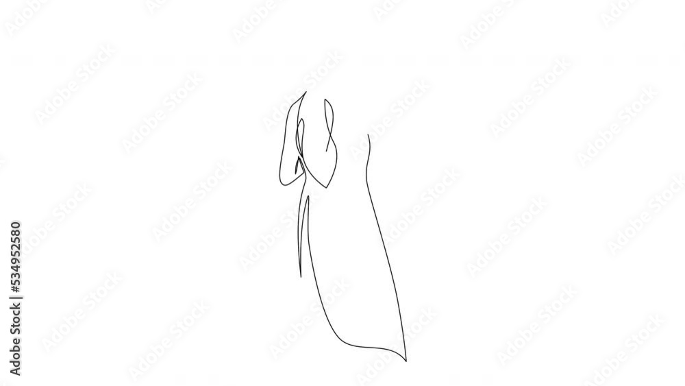 Self drawing animation of woman in hat. Continuous one line drawing. Self drawing animation of woman in hat. Continuous one line drawing.