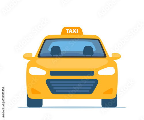Yellow Taxi Car, front view. Vector illustration in flat style.