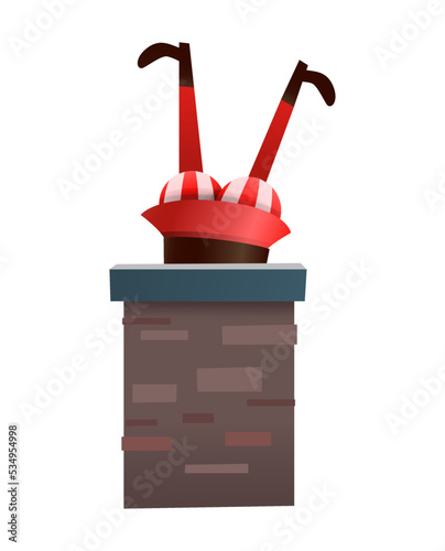 Sinterklaas friend deliver gifts and stuck in chimney - vector illustration isolated