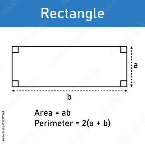 Perimeter and area of rectangle formula. vector illustration isolated on white background.