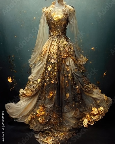 Gorgeous party dress with fancy decor, 3d render
