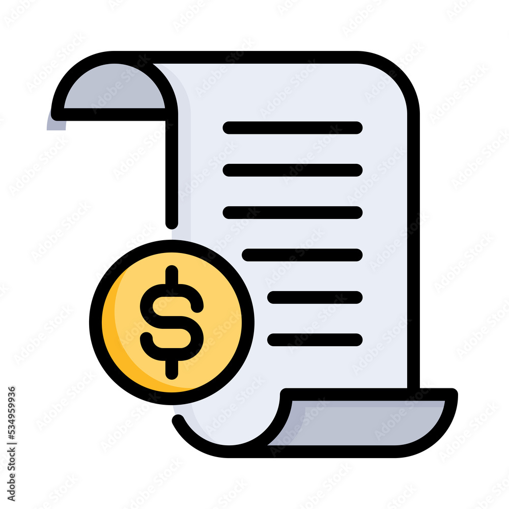 Receipt icon. Filled outline design. Buying financial invoice bill. Taxes, payment with money. For presentation, graphic design, mobile application. Receipt icon. Filled outline design. Buying financial invoice bill. Taxes, payment with money. For presentation, graphic design, mobile application.