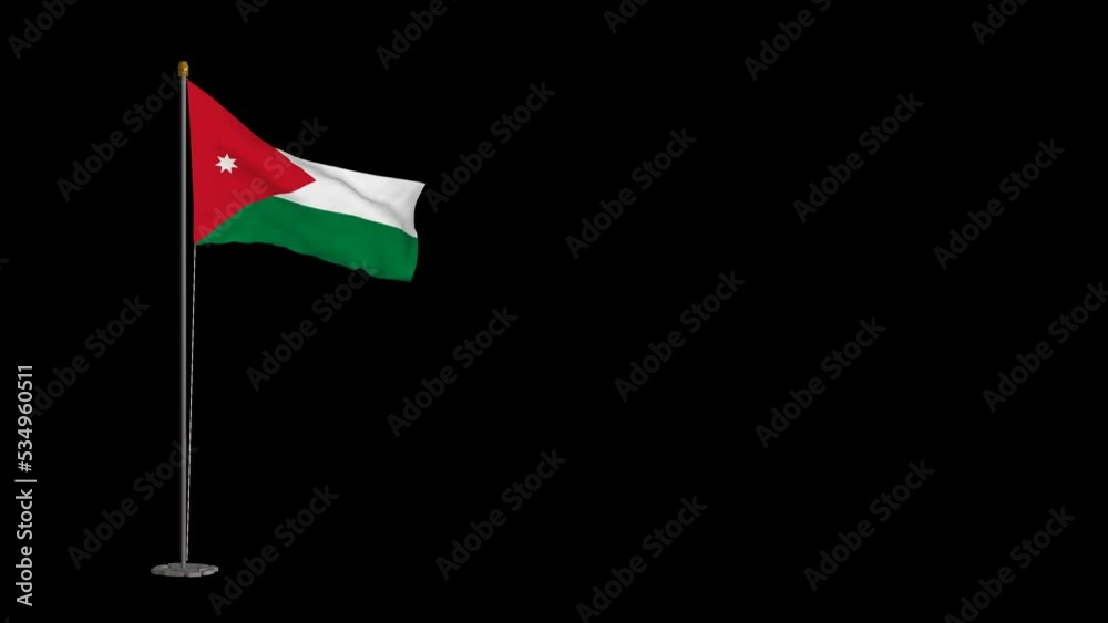 Animated video of Jordan flag waving in the wind with alpha channel
