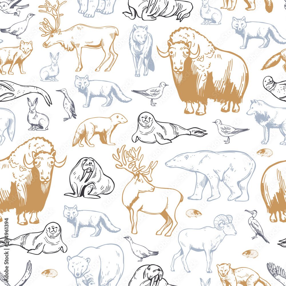 Vector pattern with northern animals and birds. Vector pattern with northern animals and birds.