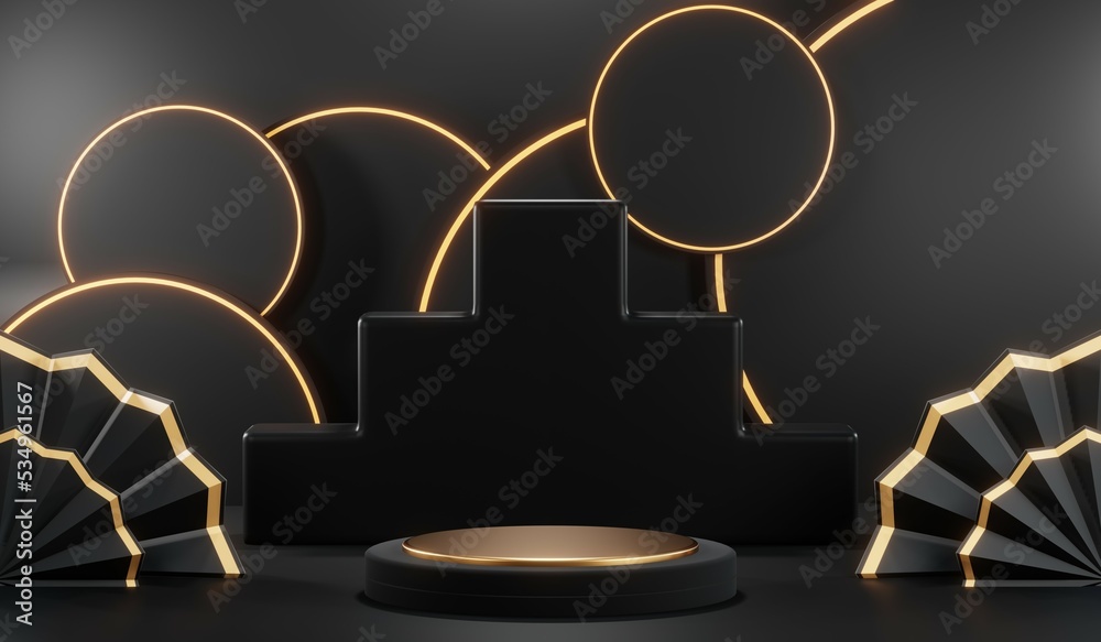 3D rendering of blank product background for cream cosmetics Modern black podium background